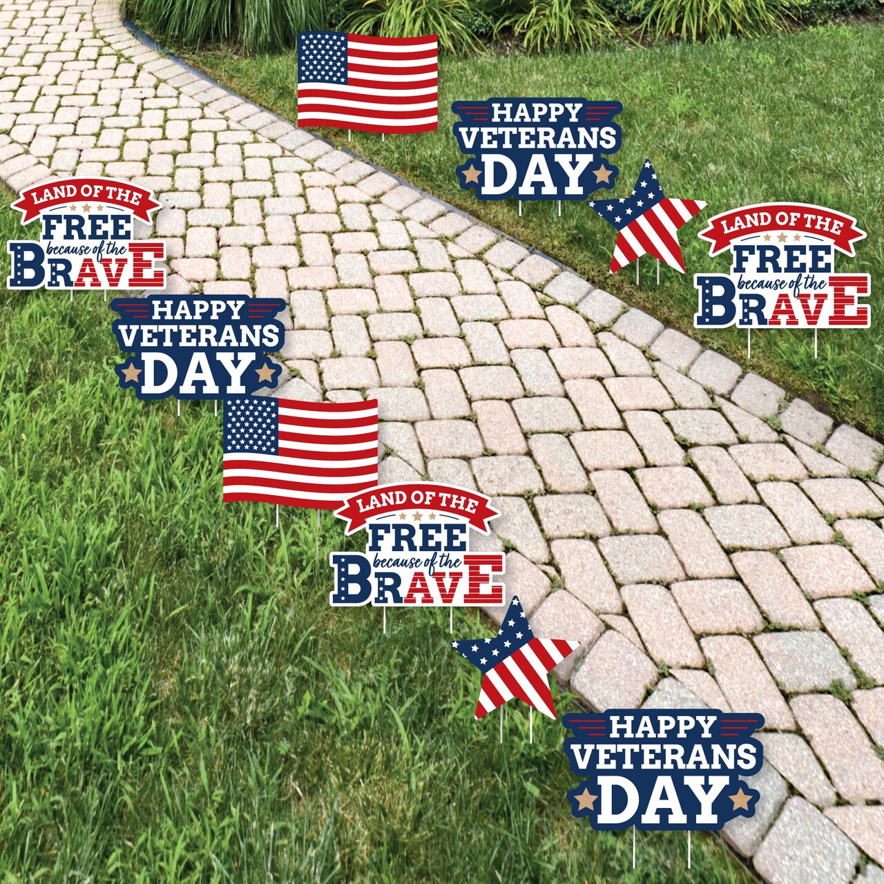 Big Dot of Happiness Happy Veterans Day - Lawn Decorations - Outdoor Patriotic Yard Decorations - 10 Piece